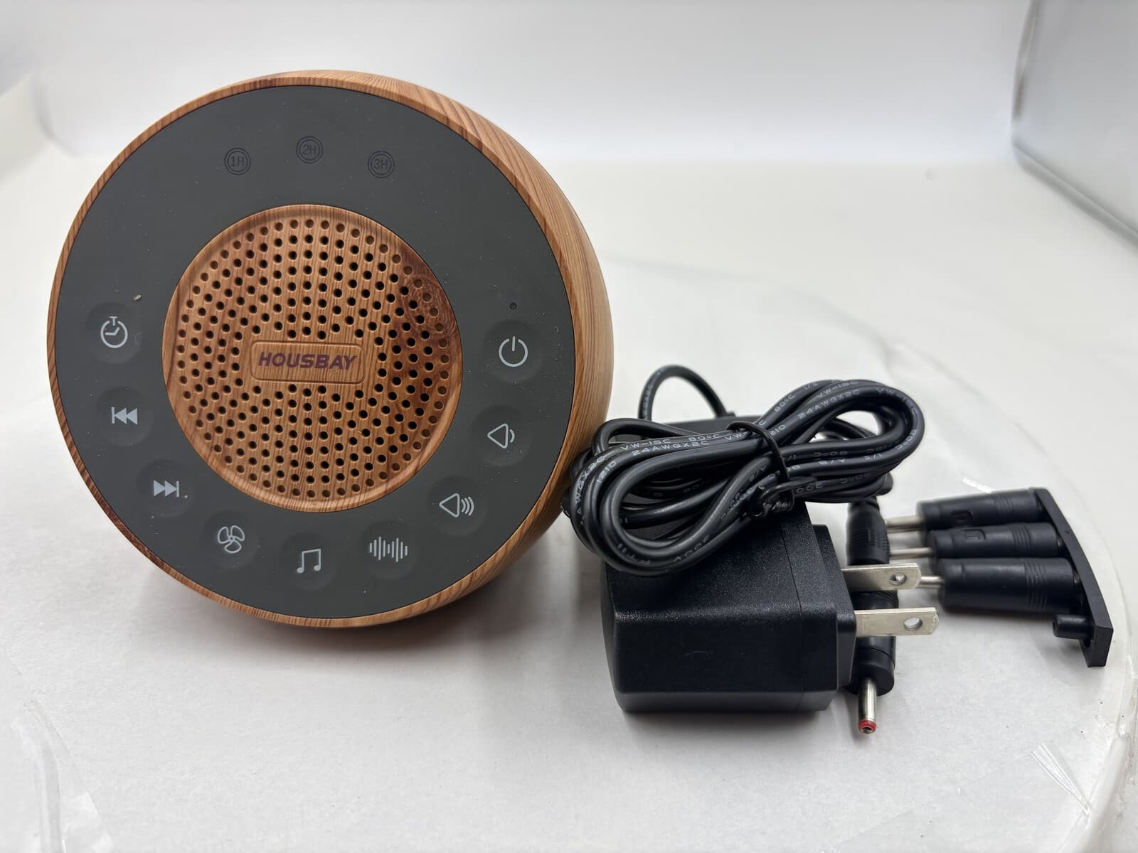 HOUSBAY HFD-W05 White Noise Machine 31 Sounds Wood Grain w/ Adapter Tested