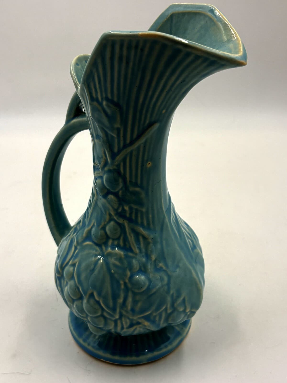 McCoy Blue Grape Leaf Pitcher Vase Ewer Art Pottery