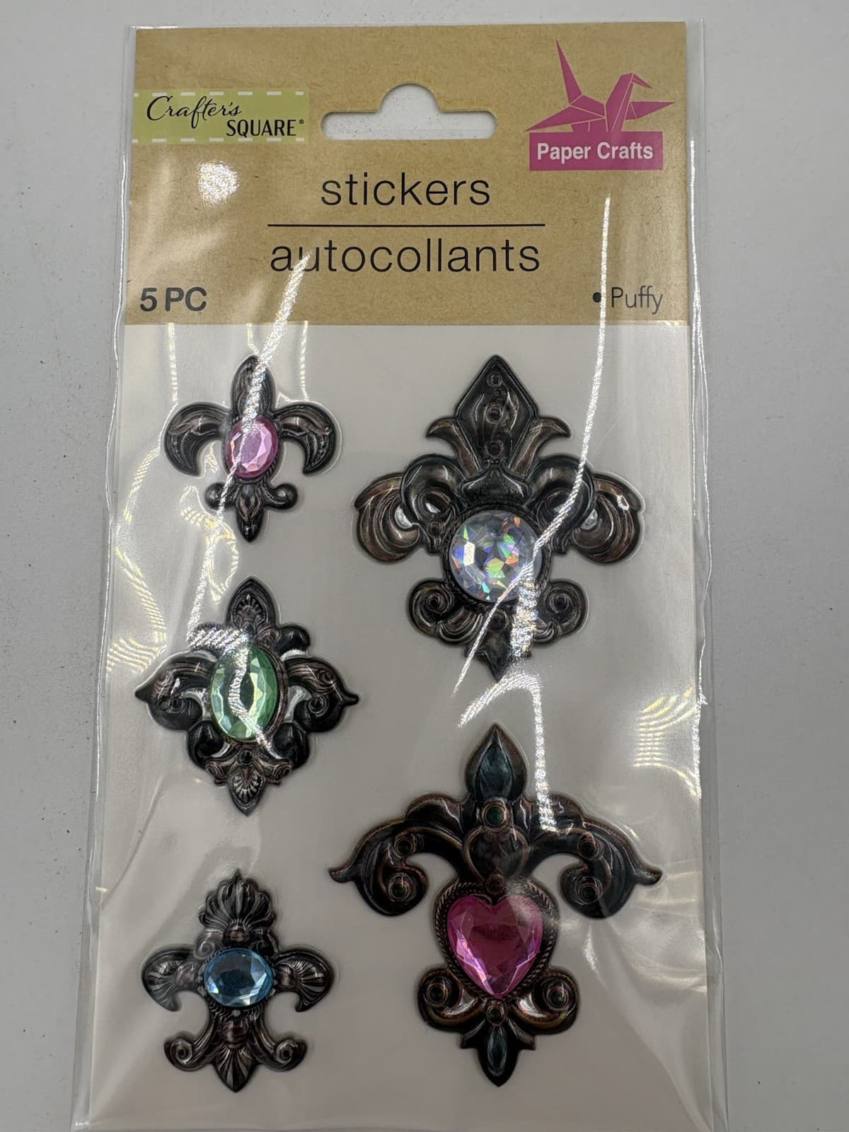 Crafter’s Square Paper Crafts 5 Piece Puffy Stickers Metallic Fleur-De-Lis