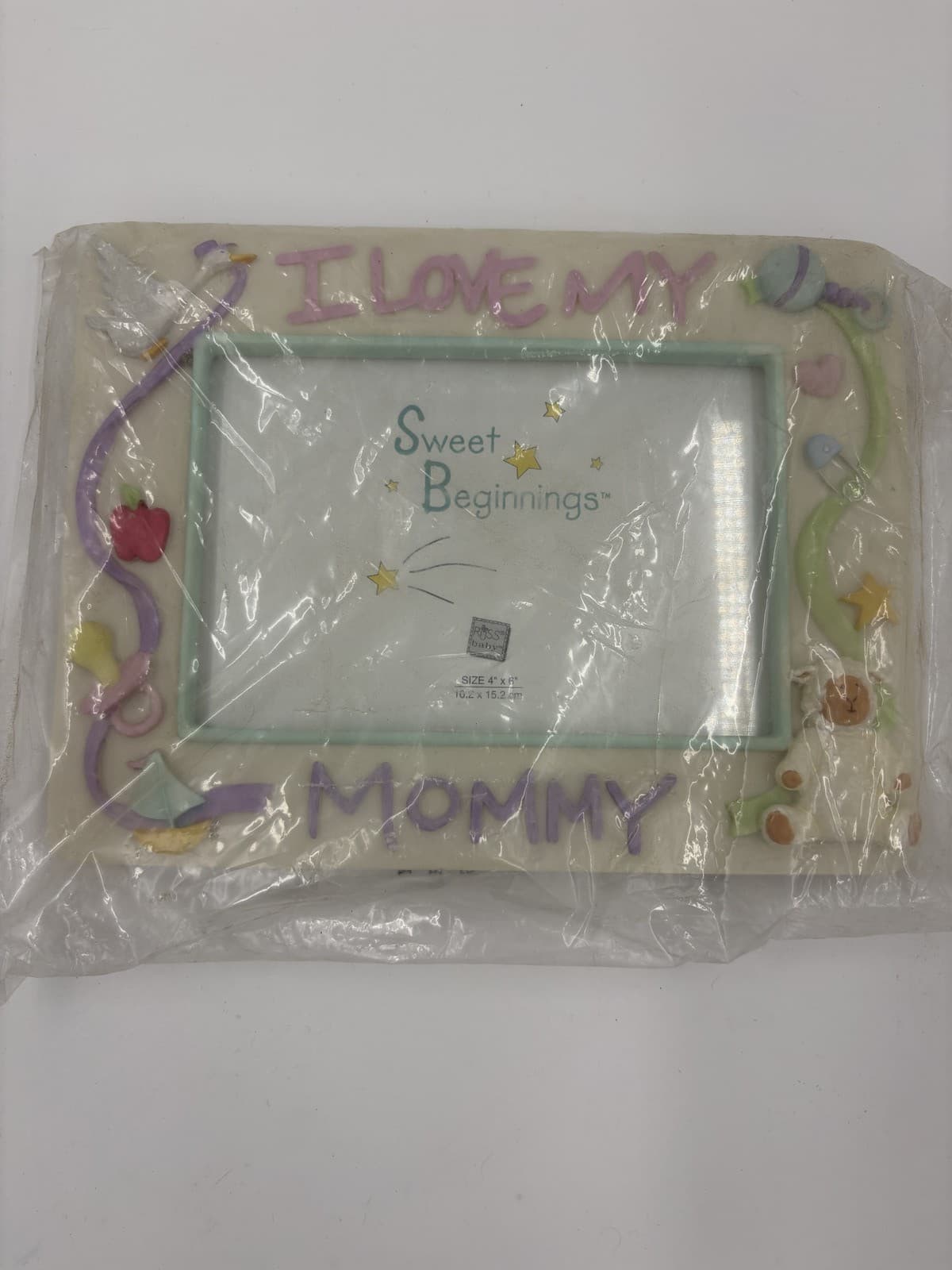 Sweet Beginnings I Love Mommy Baby Photo Frame Pacifier Rattle NEW Sealed
