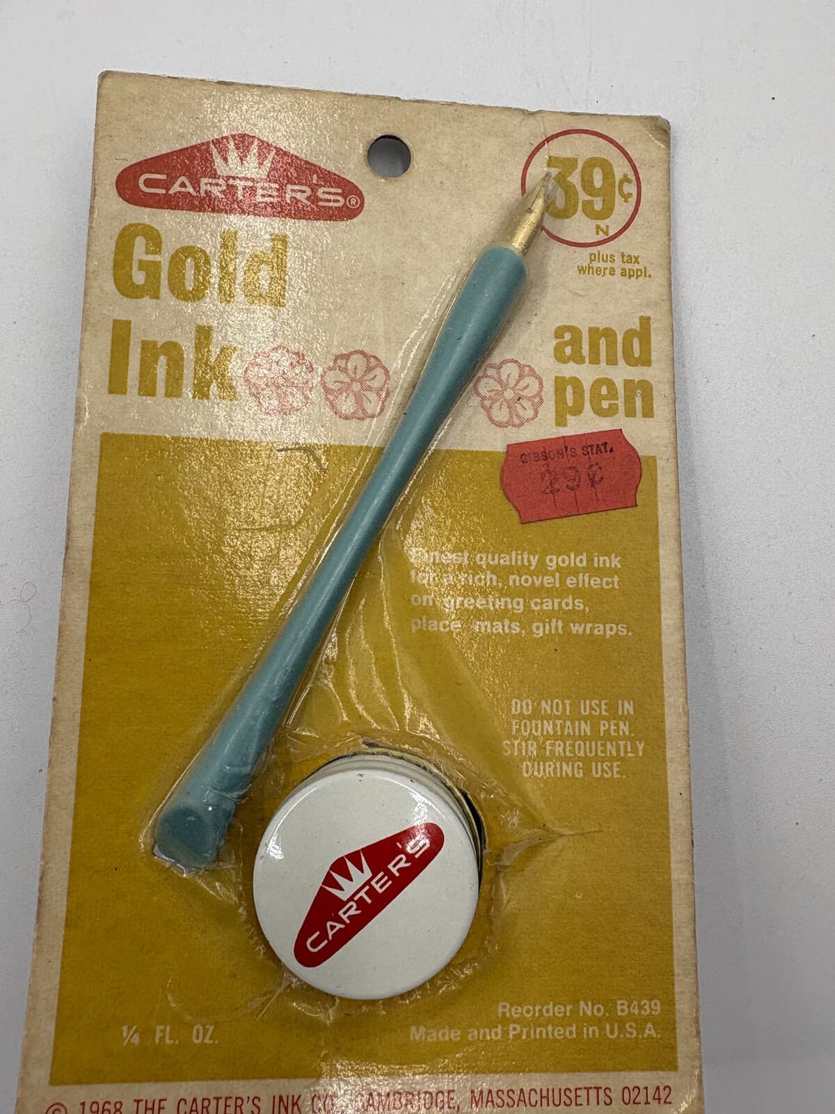 Vintage 1968 Carter's Gold Ink and Pen Set NOS Sealed B439