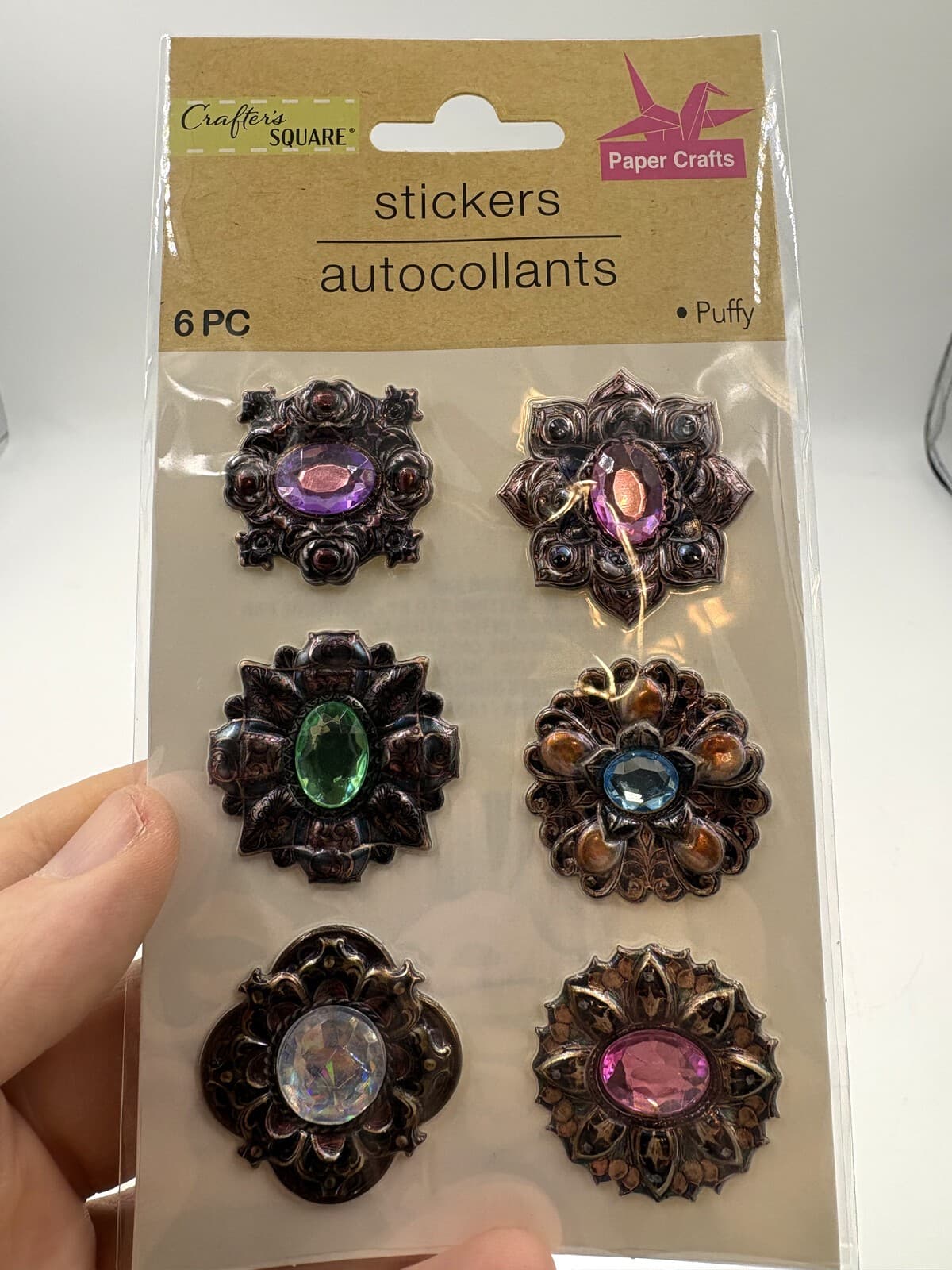 Crafter's Square Stickers with Faux Jewels 6 Pc Puffy Gem Medallions