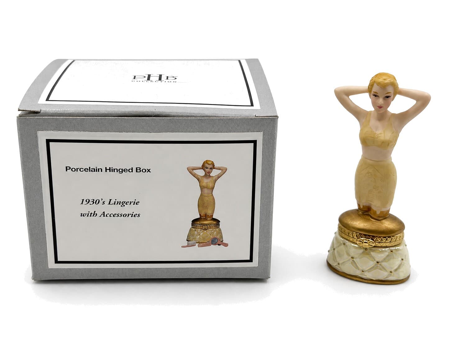 PHB 1930s Lingerie Woman Porcelain Hinged Trinket Box 45100-7